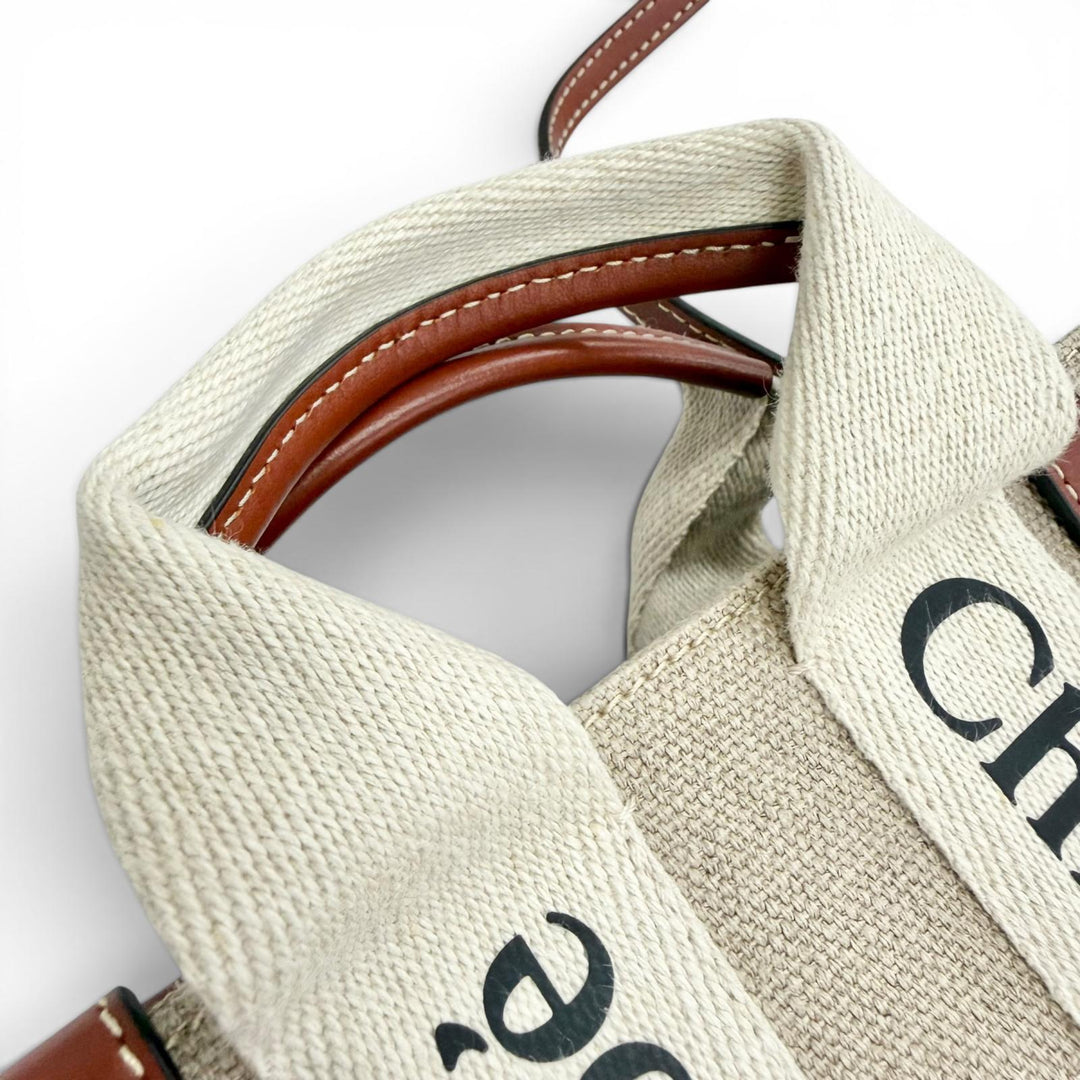 Excellent Chloe Shoulder Bag Woody Mini Tote Bag logo linen CHC22AP237I2690U