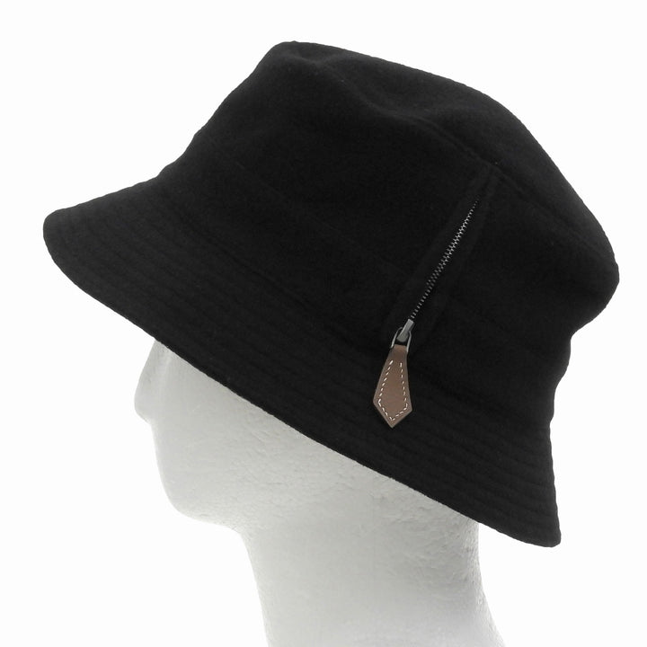 Great HERMES hat Side-zip bucket black wool Women 56