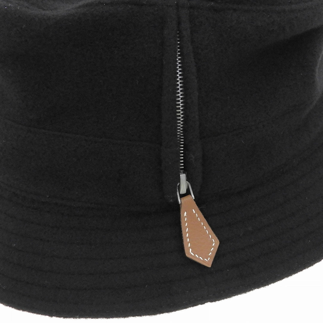 Great HERMES hat Side-zip bucket black wool Women 56