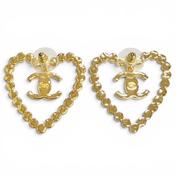 Excellent CHANEL COCO Mark Heart Crystal Rhinestone Piercing (Pair) L23C AB9926