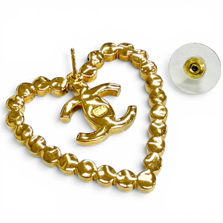 Excellent CHANEL COCO Mark Heart Crystal Rhinestone Piercing (Pair) L23C AB9926