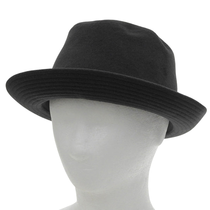 Great HERMES hat Leather ribbon fedora hat black cashmere mens 58