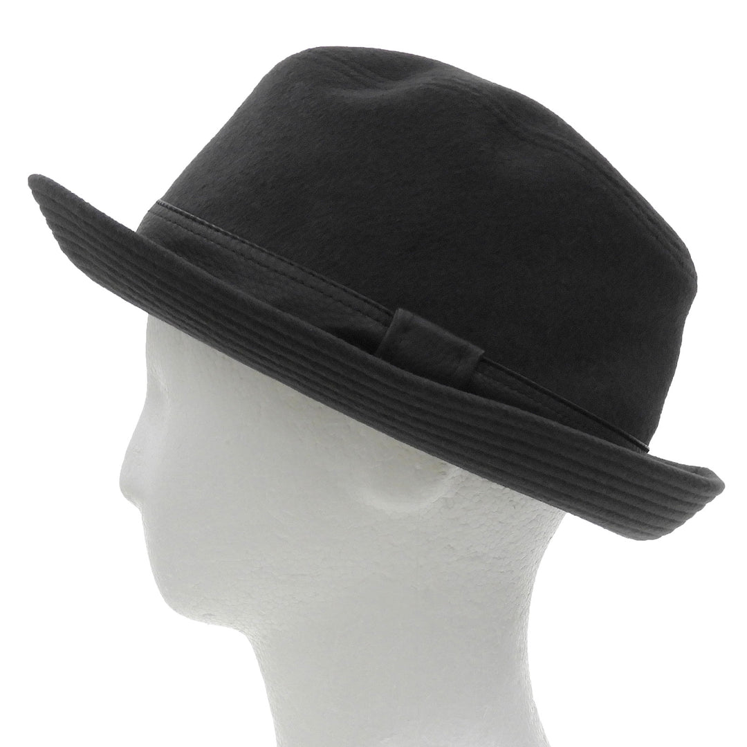 Great HERMES hat Leather ribbon fedora hat black cashmere mens 58