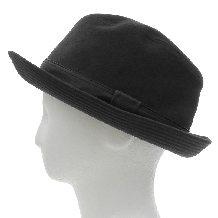 Great HERMES hat Leather ribbon fedora hat black cashmere mens 58
