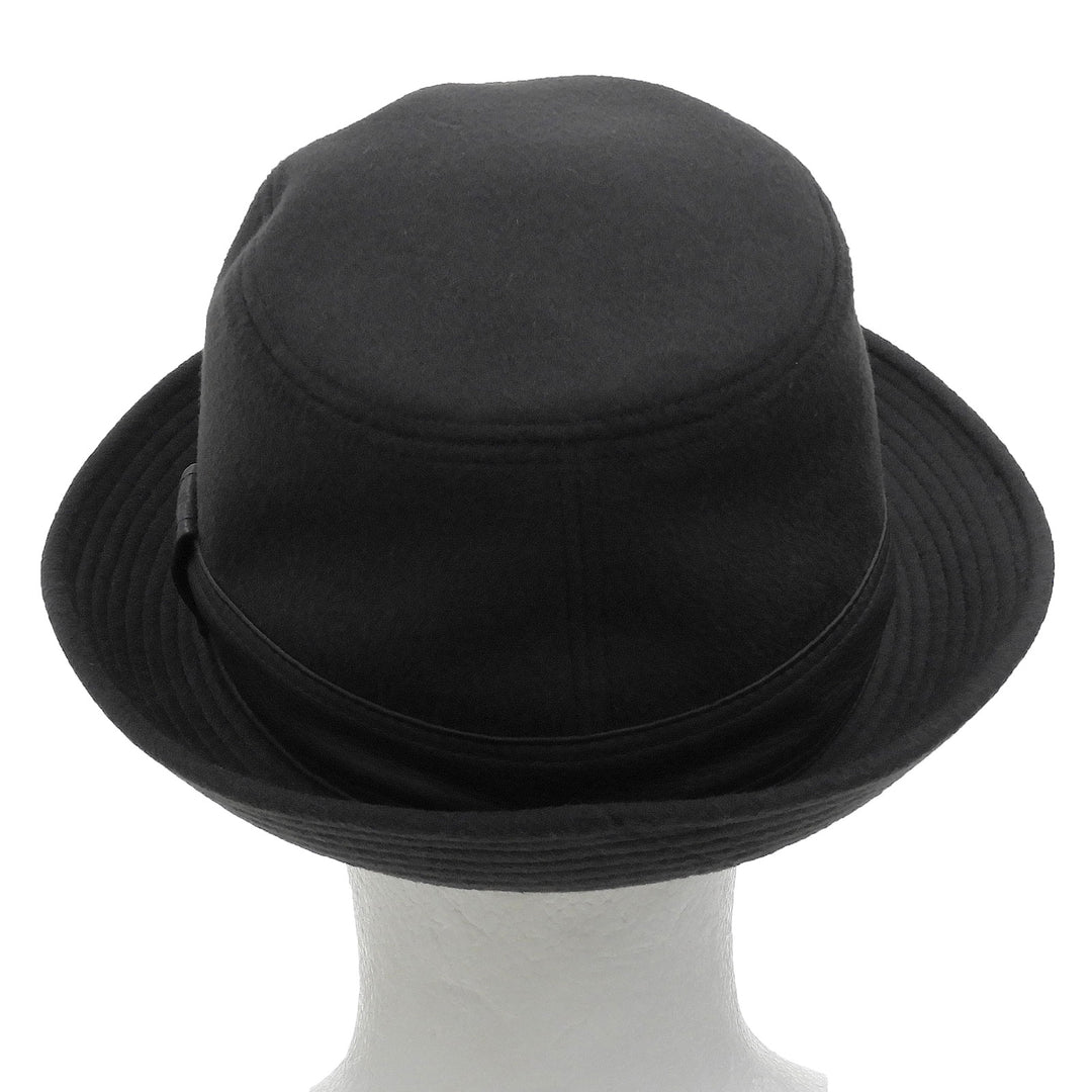 Great HERMES hat Leather ribbon fedora hat black cashmere mens 58