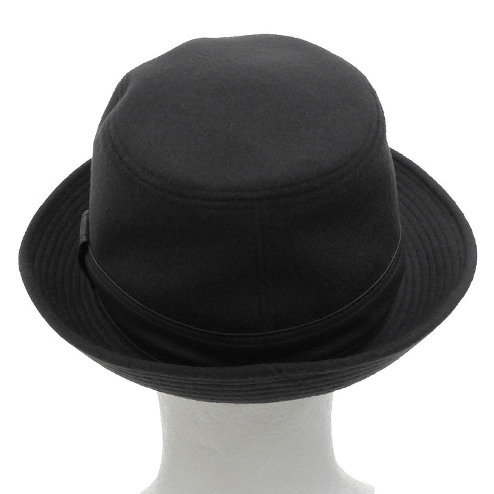 Great HERMES hat Leather ribbon fedora hat black cashmere mens 58