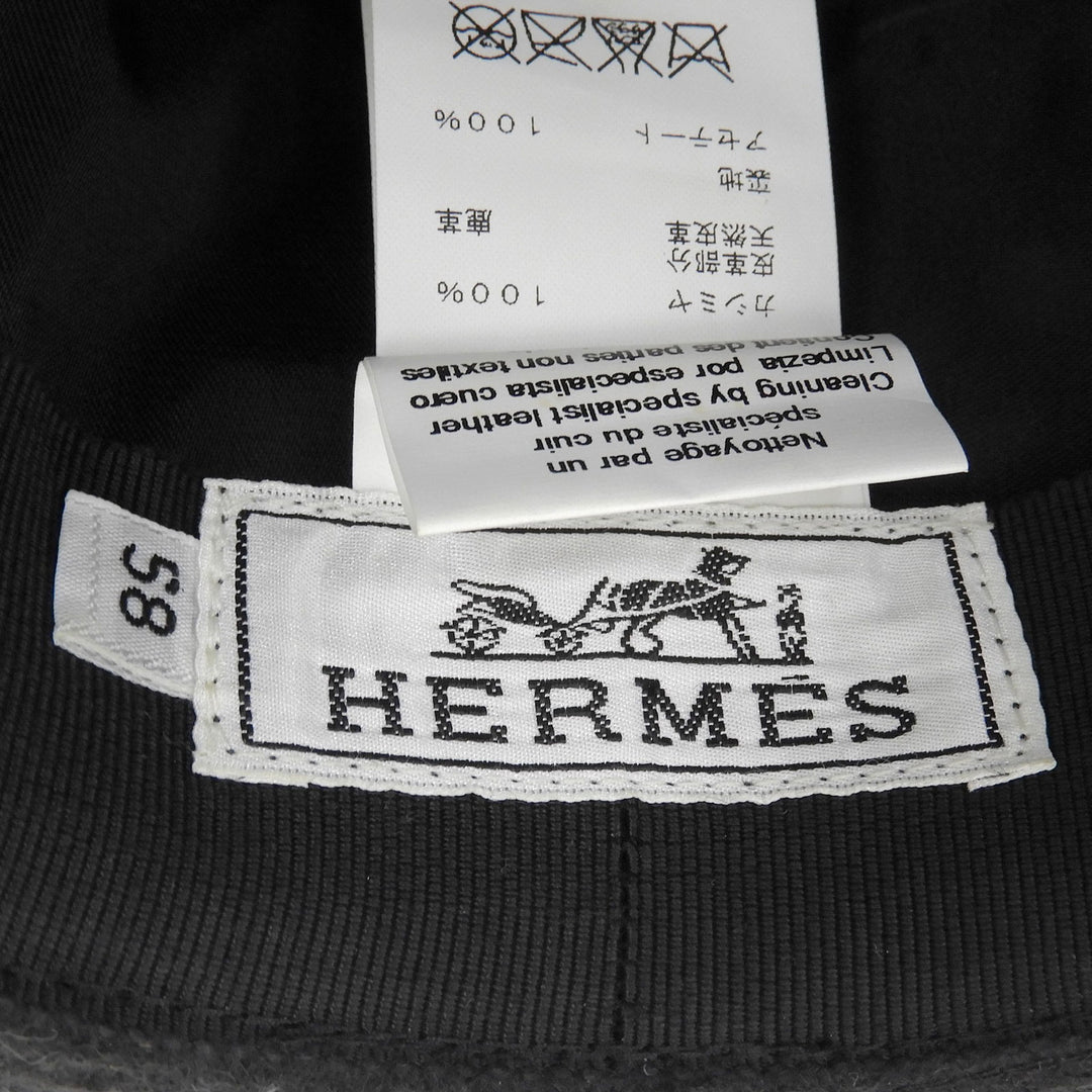 Great HERMES hat Leather ribbon fedora hat black cashmere mens 58