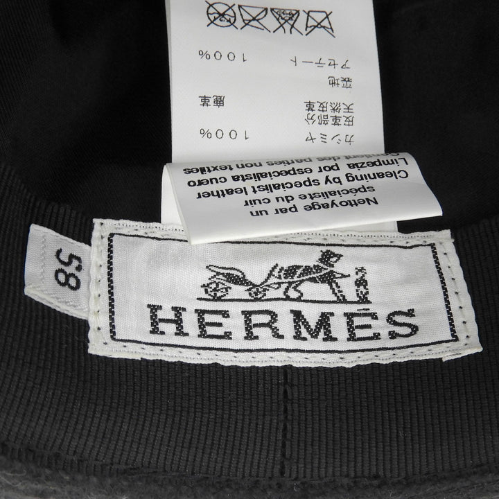 Great HERMES hat Leather ribbon fedora hat black cashmere mens 58