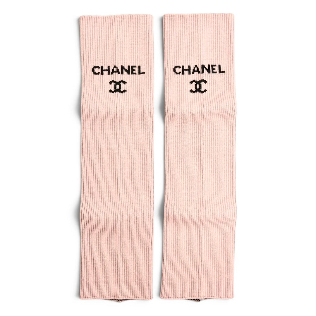 Excellent CHANEL Gaiter Cruise Collection COCOMark Rib Knit Leg Warmers pink 24C