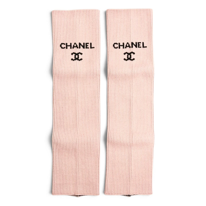 Excellent CHANEL Gaiter Cruise Collection COCOMark Rib Knit Leg Warmers pink 24C