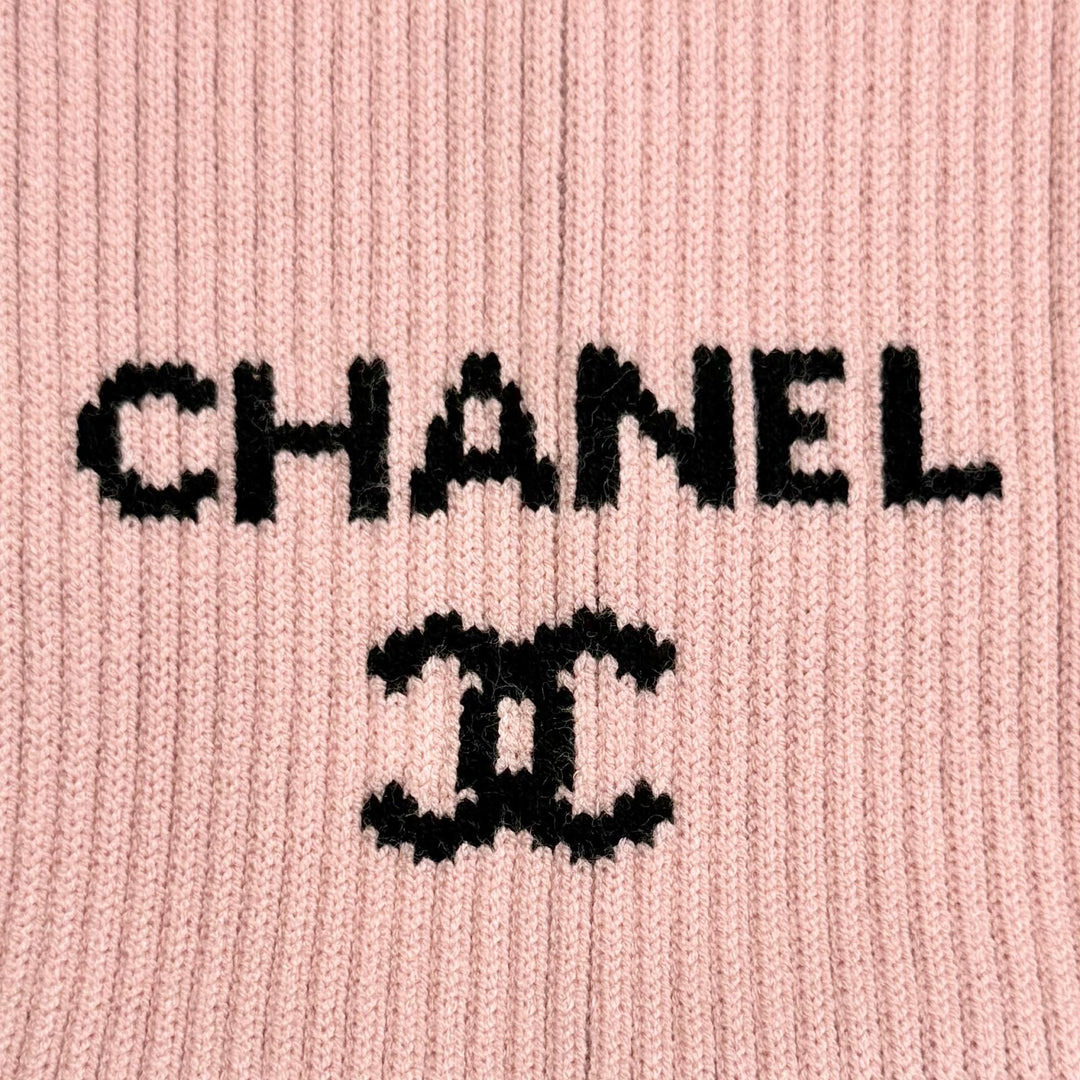 Excellent CHANEL Gaiter Cruise Collection COCOMark Rib Knit Leg Warmers pink 24C