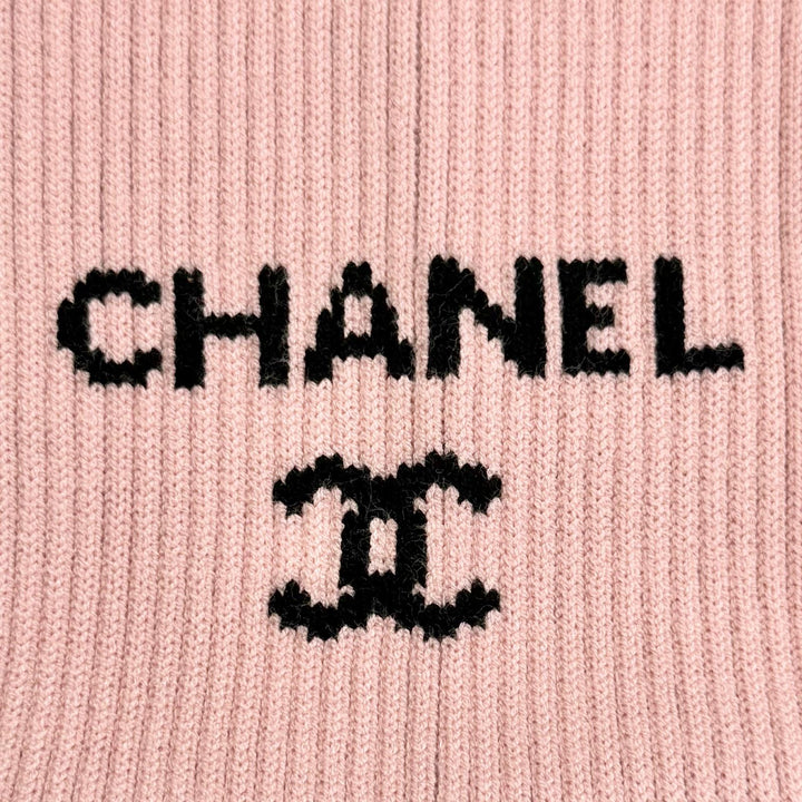 Excellent CHANEL Gaiter Cruise Collection COCOMark Rib Knit Leg Warmers pink 24C