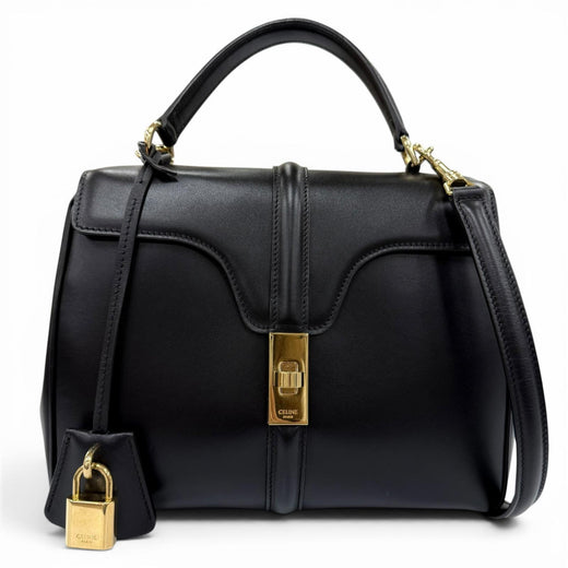 Great CELINE Shoulder Bag small 16 saises Satinated calfskin 2-way handbag black