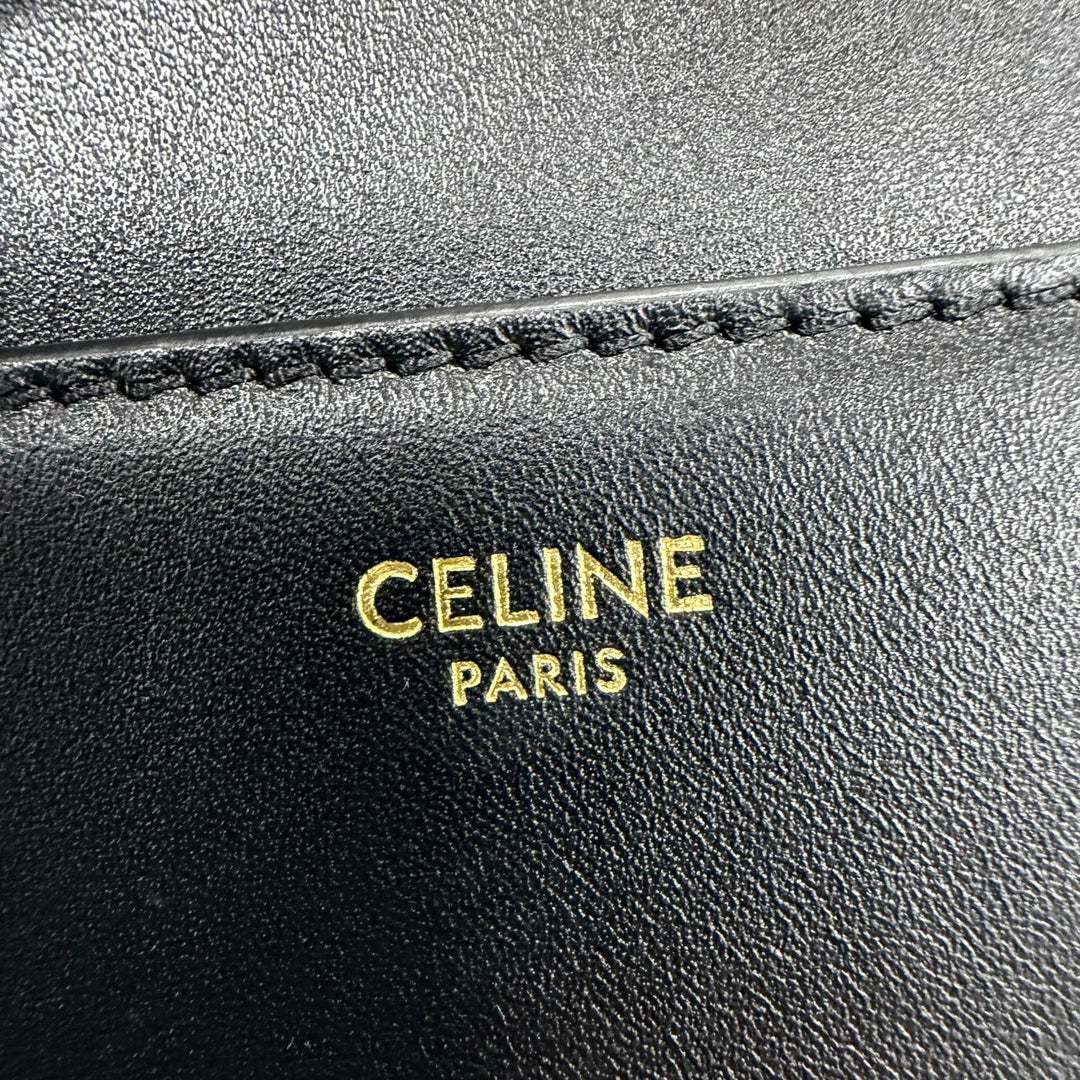 Great CELINE Shoulder Bag small 16 saises Satinated calfskin 2-way handbag black