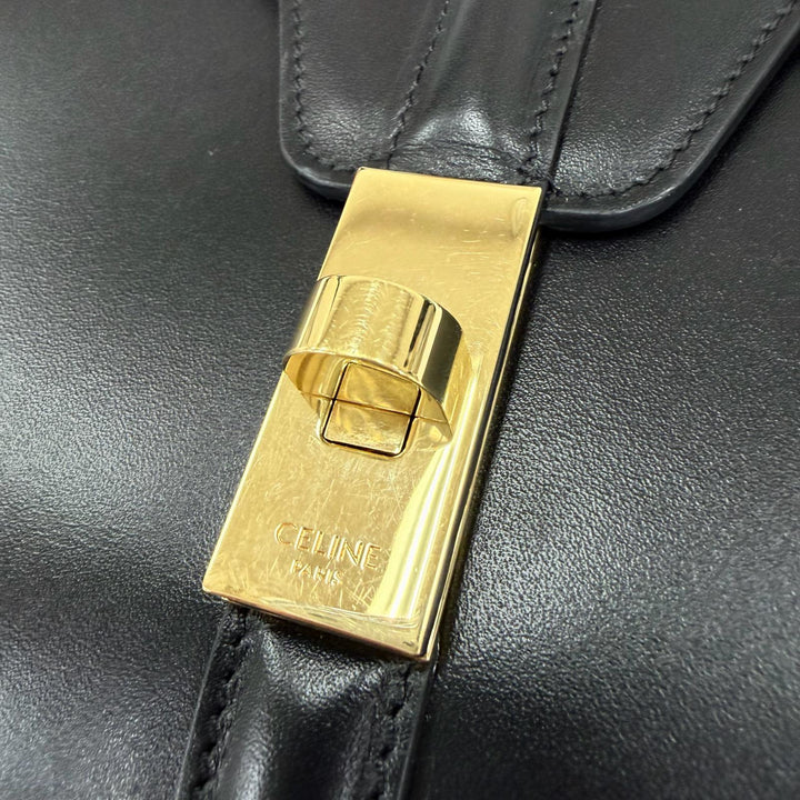 Great CELINE Shoulder Bag small 16 saises Satinated calfskin 2-way handbag black
