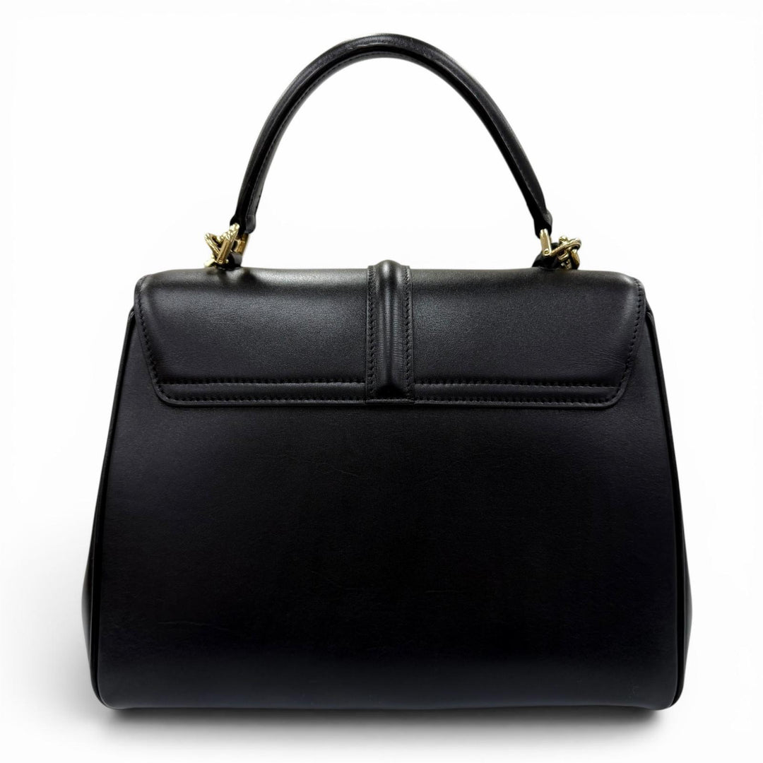 Great CELINE Shoulder Bag small 16 saises Satinated calfskin 2-way handbag black