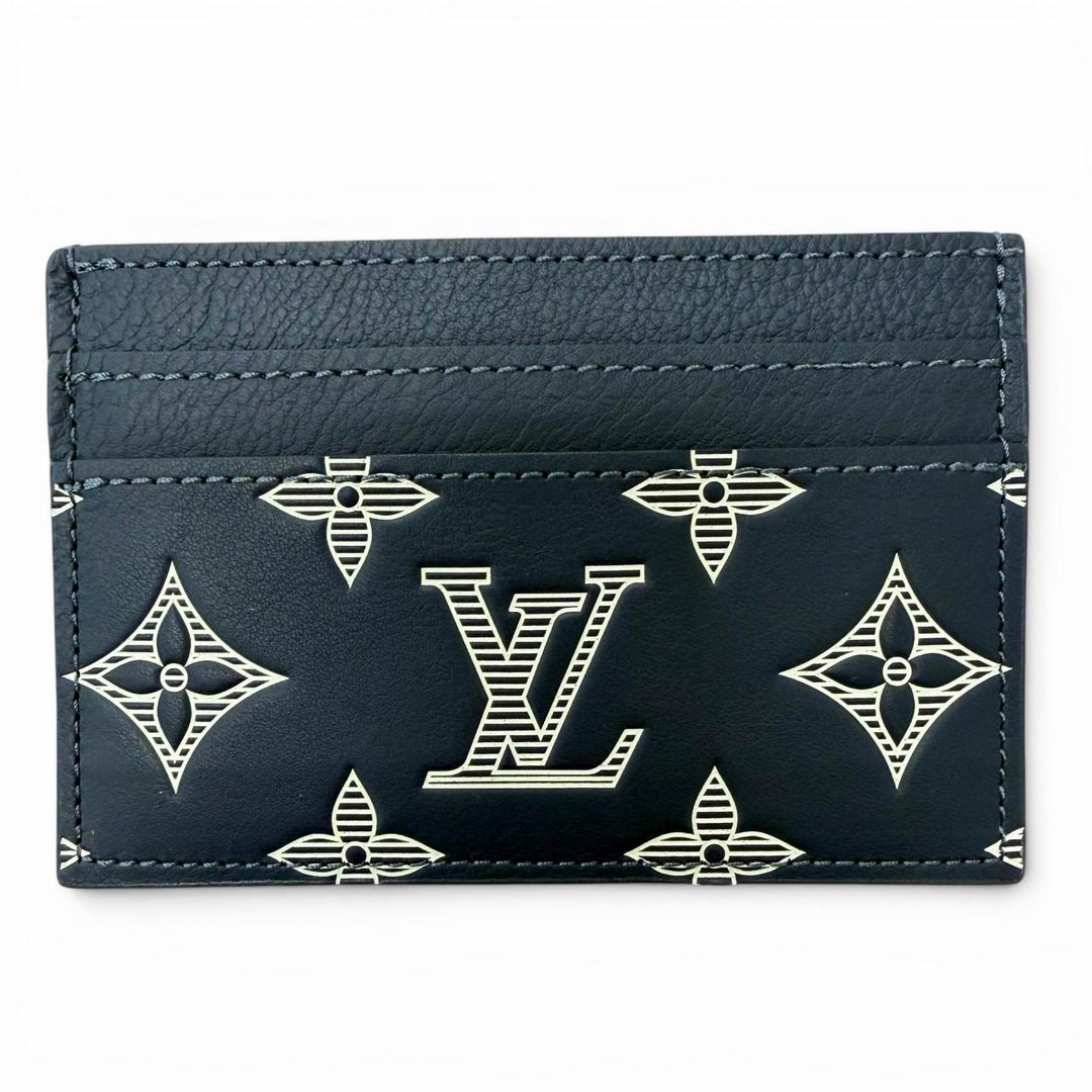 Excellent LOUIS VUITTON Card Case Porto Cult Double Blue Marine Monogram shadow