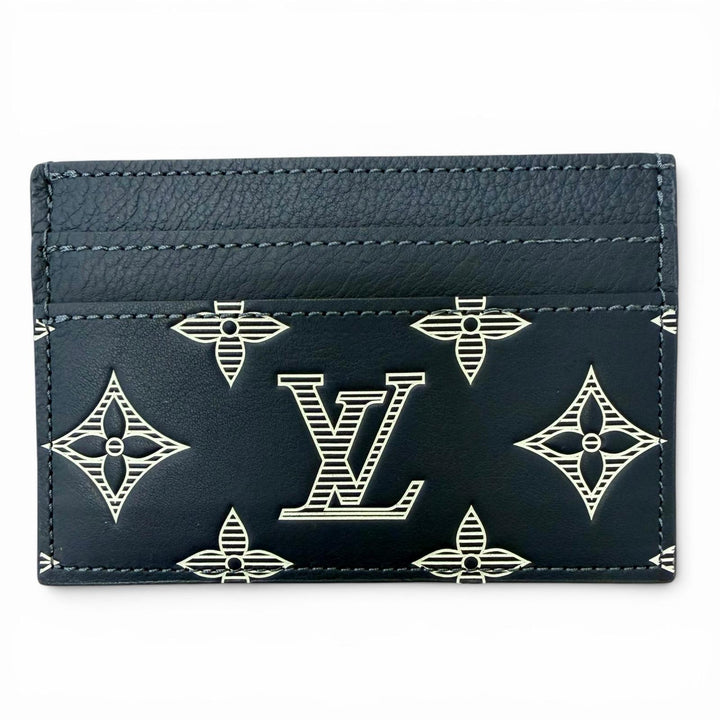Excellent LOUIS VUITTON Card Case Porto Cult Double Blue Marine Monogram shadow
