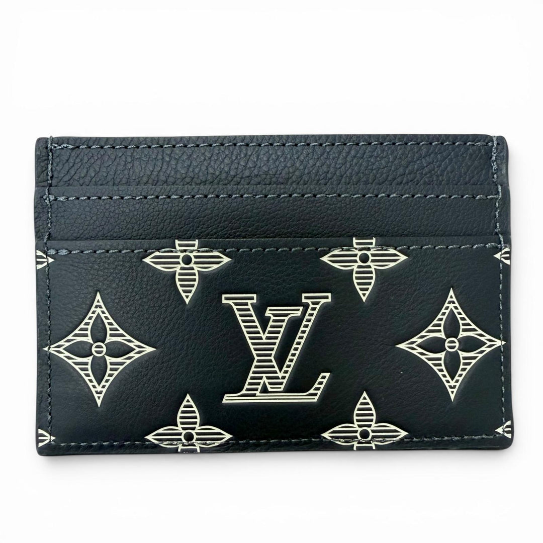 Excellent LOUIS VUITTON Card Case Porto Cult Double Blue Marine Monogram shadow