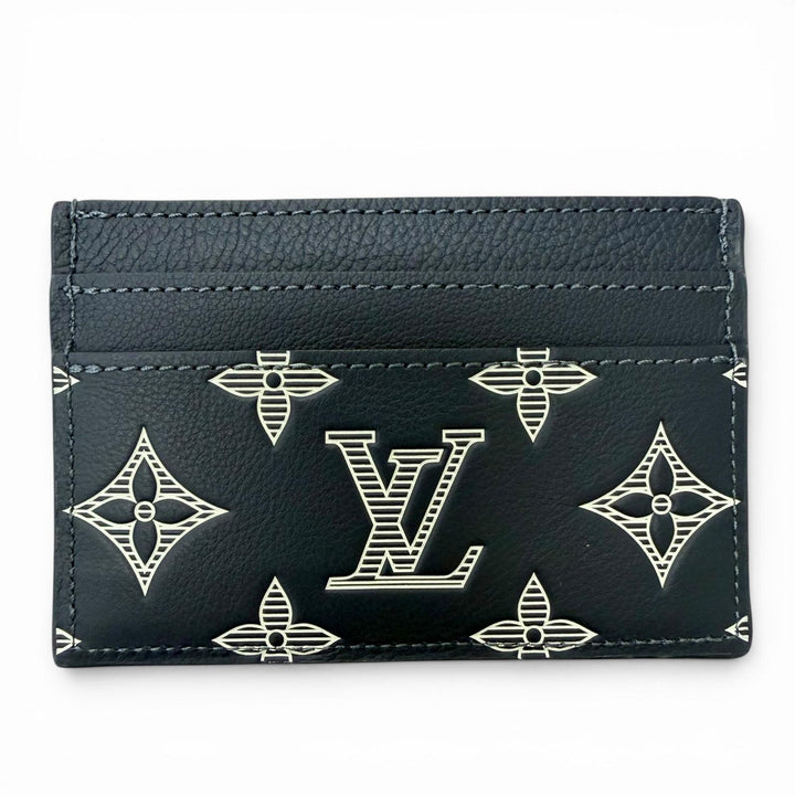 Excellent LOUIS VUITTON Card Case Porto Cult Double Blue Marine Monogram shadow