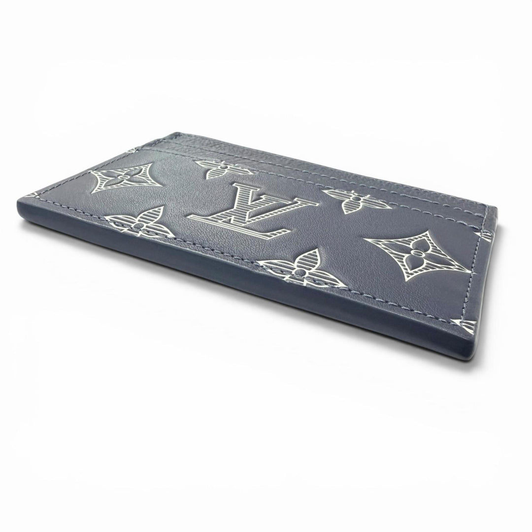 Excellent LOUIS VUITTON Card Case Porto Cult Double Blue Marine Monogram shadow