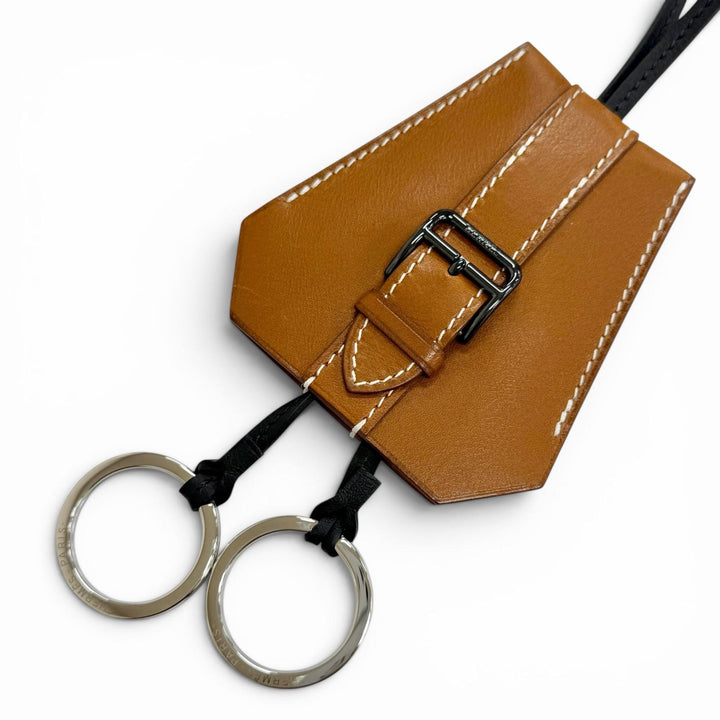 Excellent HERMES Necklace Clochette Buckle Long Necklace leather mens