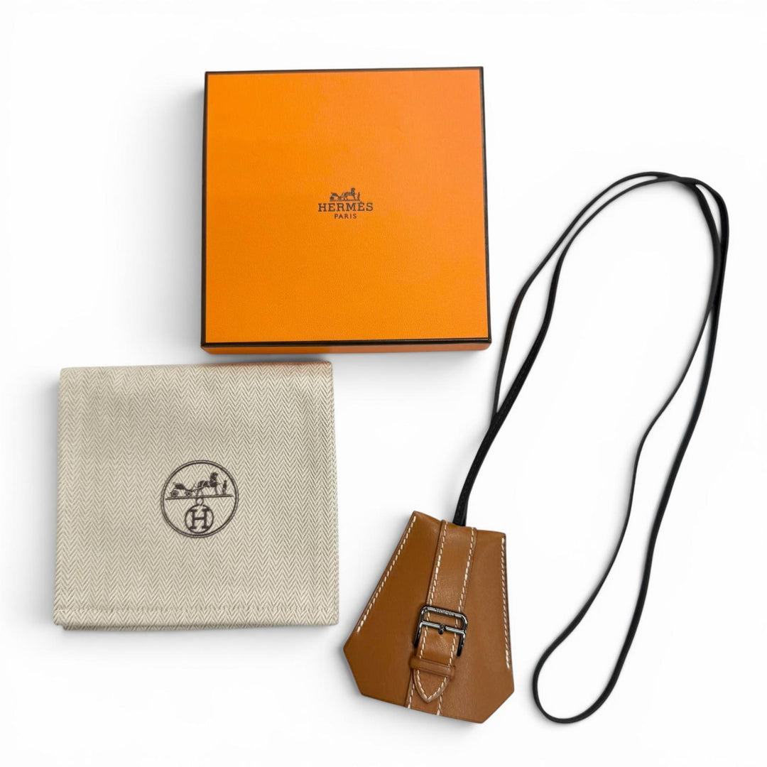 Excellent HERMES Necklace Clochette Buckle Long Necklace leather mens