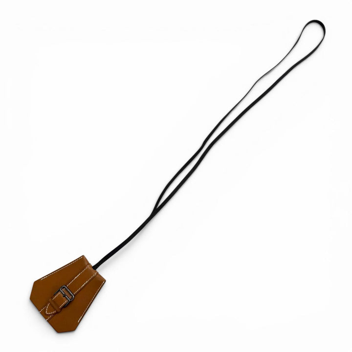 Excellent HERMES Necklace Clochette Buckle Long Necklace leather mens