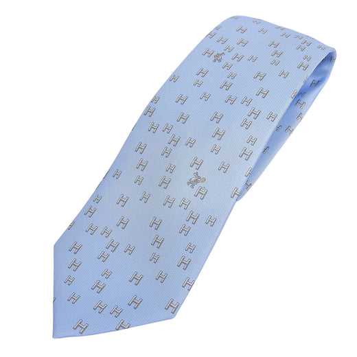Excellent HERMES tie H-pattern Rabbit Sports Podium Light blue silk mens 6349HA
