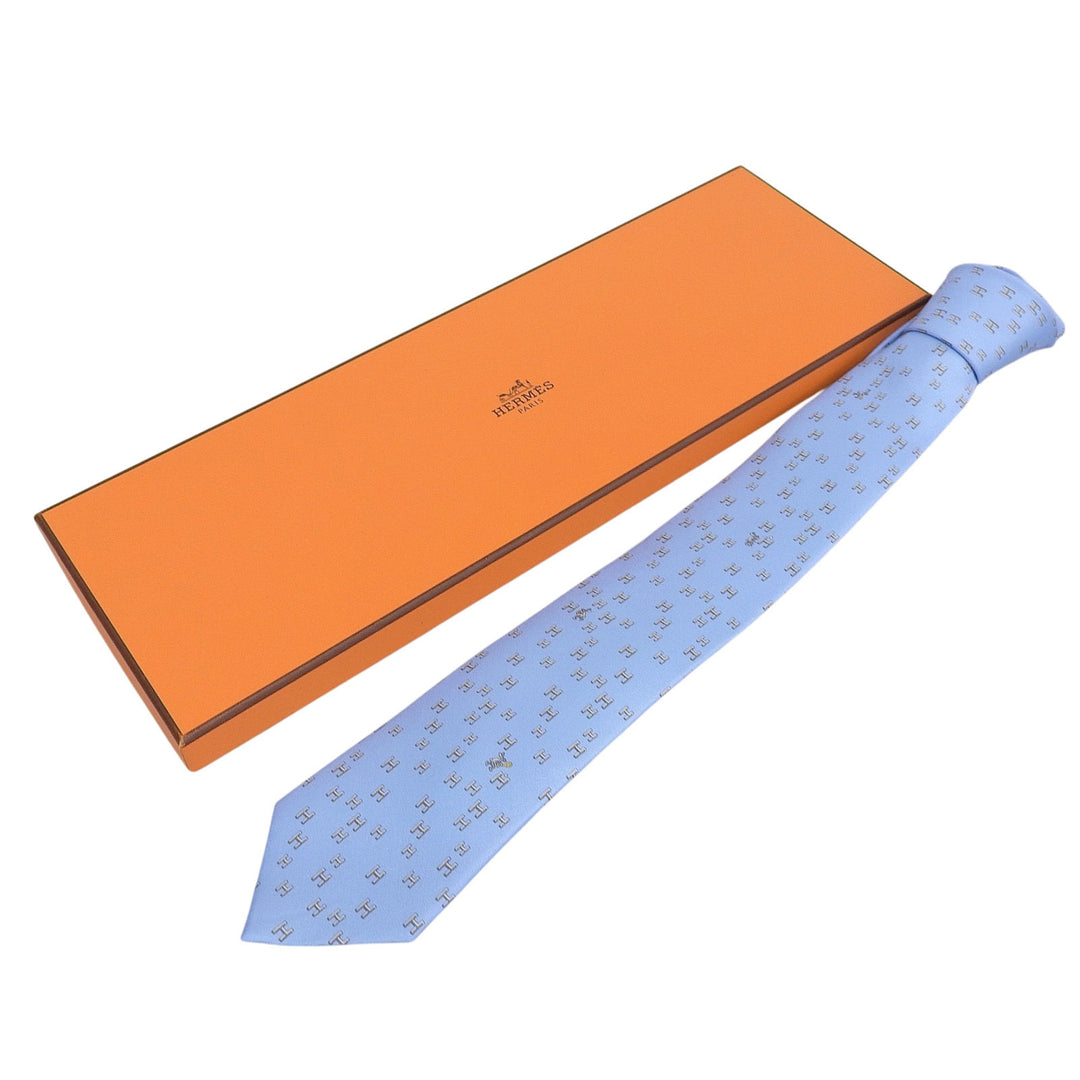Excellent HERMES tie H-pattern Rabbit Sports Podium Light blue silk mens 6349HA
