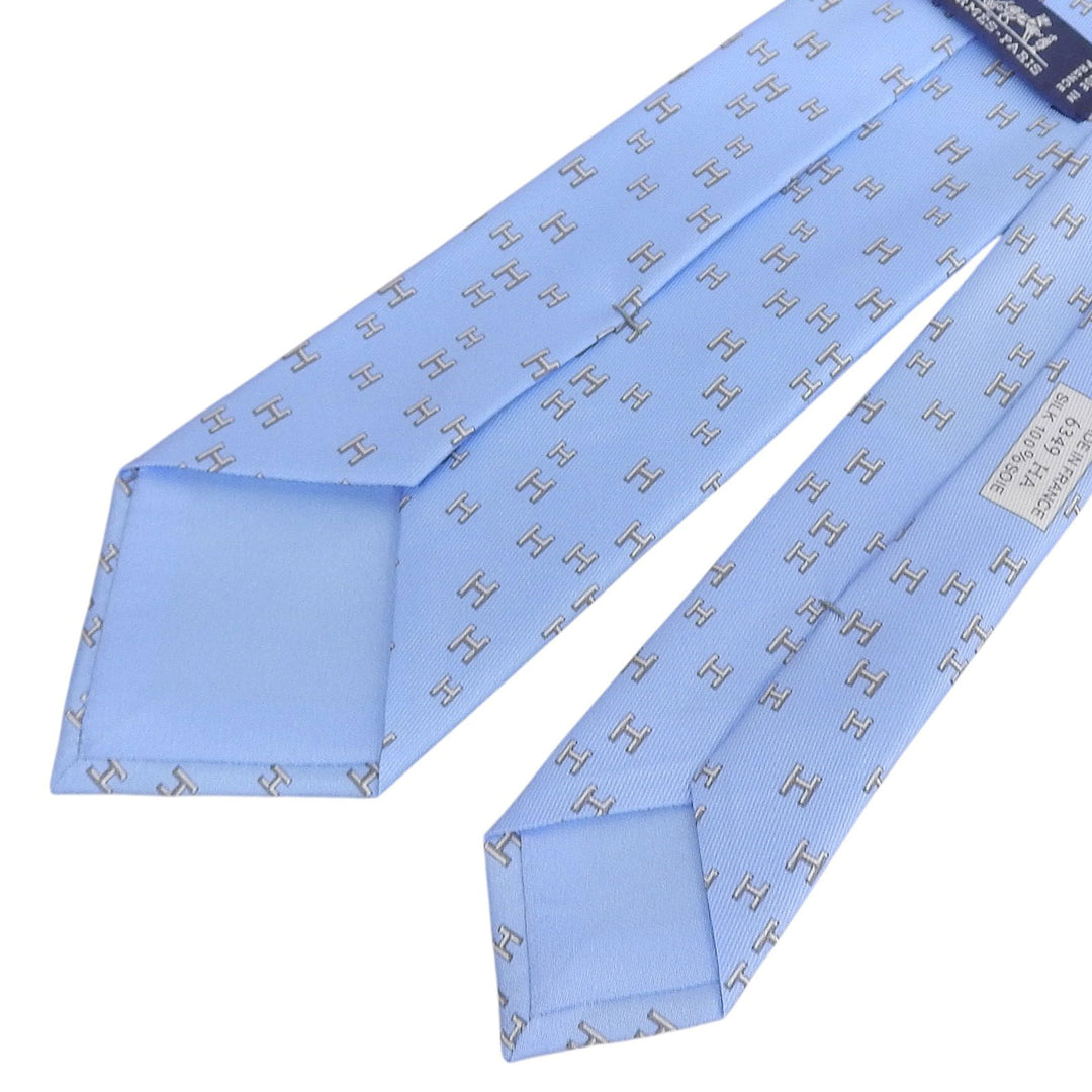 Excellent HERMES tie H-pattern Rabbit Sports Podium Light blue silk mens 6349HA