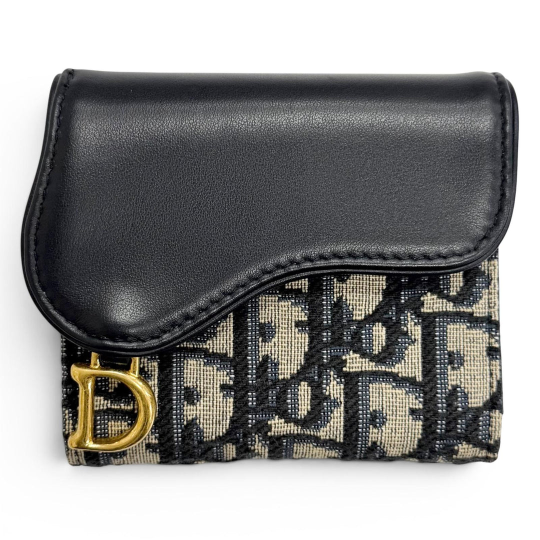 Excellent Christian Dior Tri-fold wallet Saddle Lotus Wallet Oblique jacquard