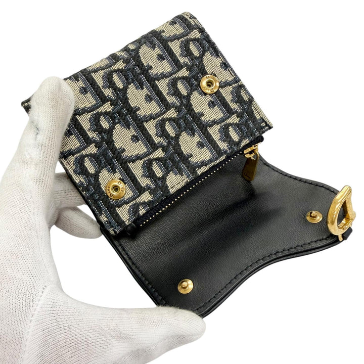 Excellent Christian Dior Tri-fold wallet Saddle Lotus Wallet Oblique jacquard