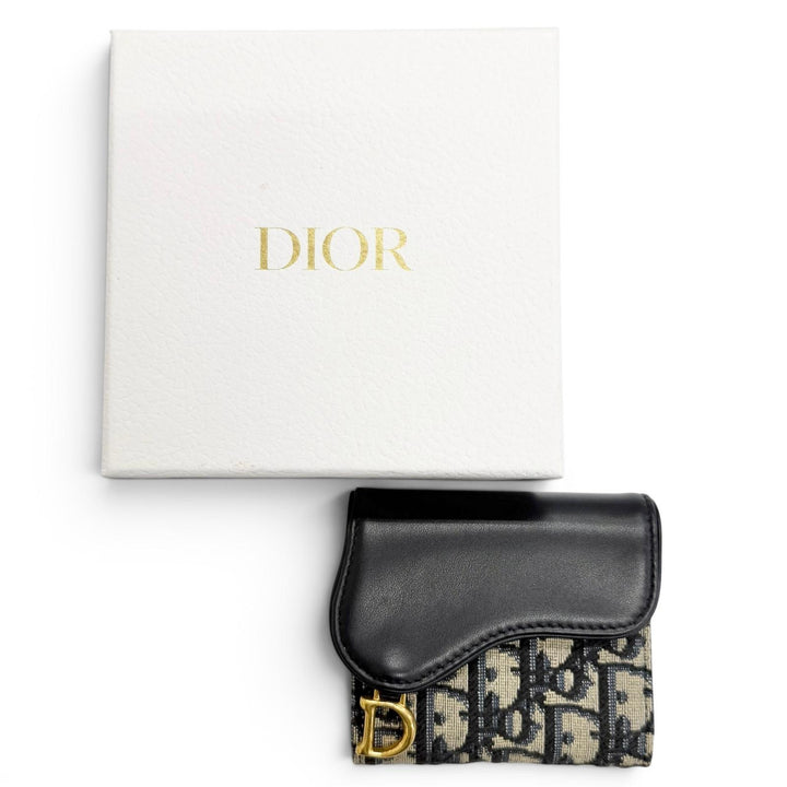 Excellent Christian Dior Tri-fold wallet Saddle Lotus Wallet Oblique jacquard