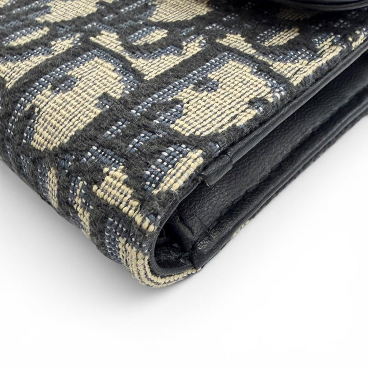 Excellent Christian Dior Tri-fold wallet Saddle Lotus Wallet Oblique jacquard