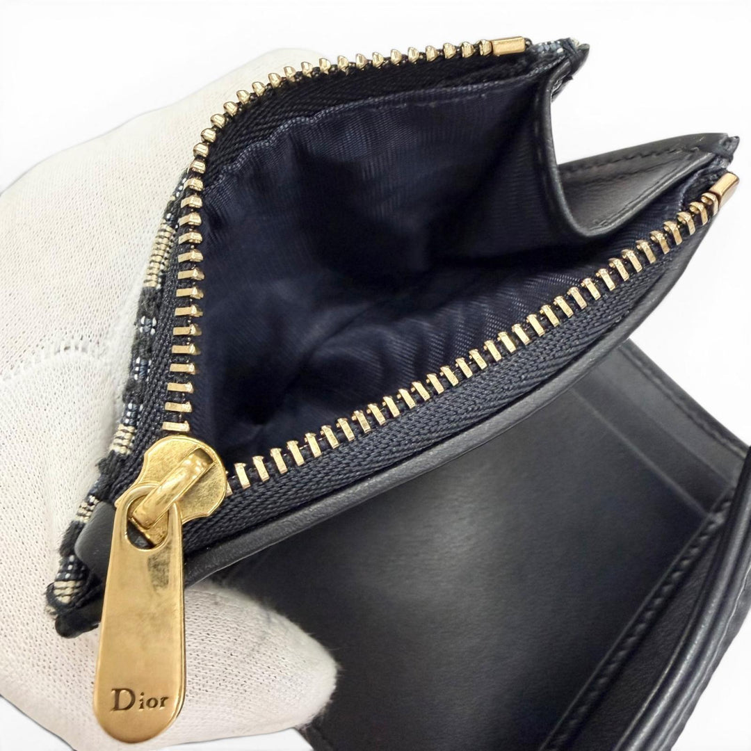 Excellent Christian Dior Tri-fold wallet Saddle Lotus Wallet Oblique jacquard