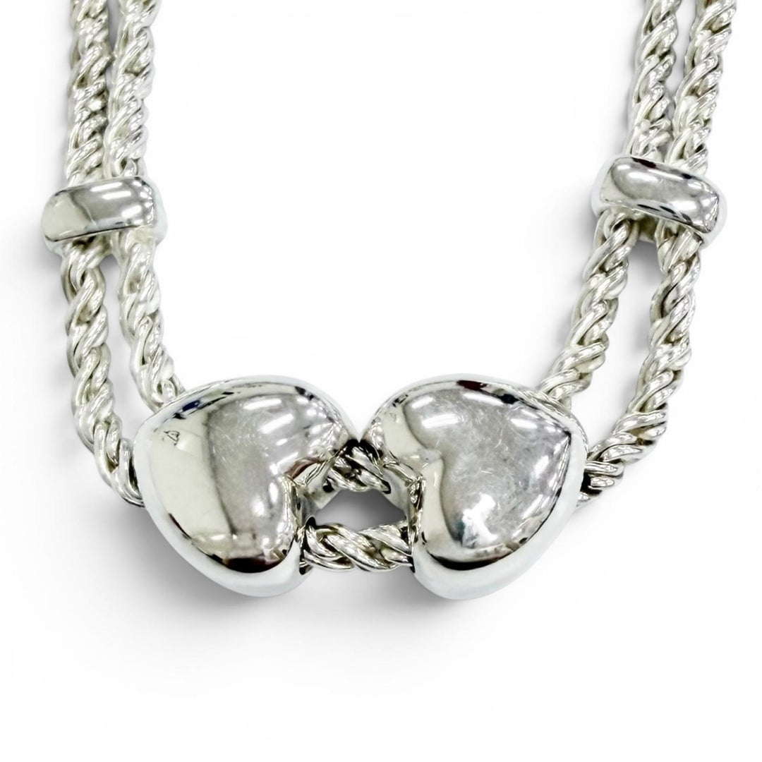 Great TIFFANY&Co. Necklace Double Rope Heart choker Silver 925 Women