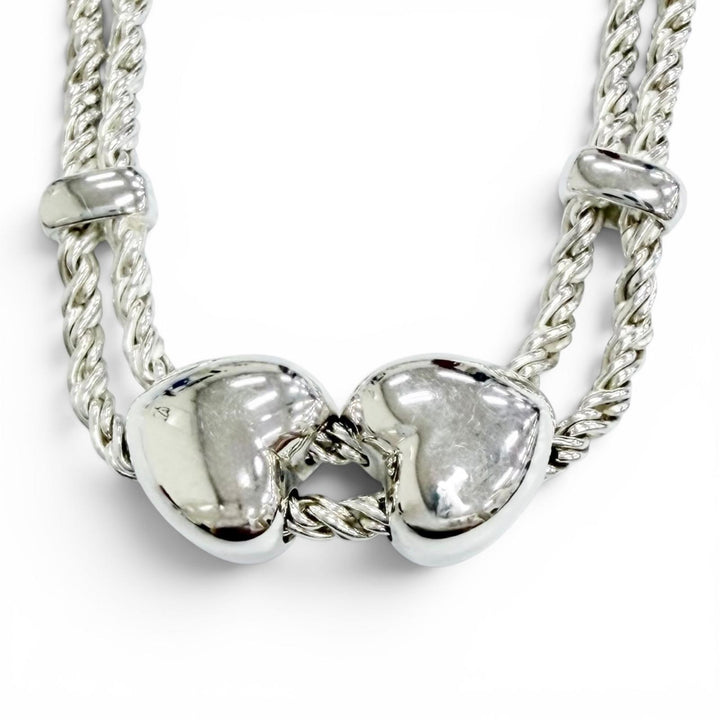 Great TIFFANY&Co. Necklace Double Rope Heart choker Silver 925 Women