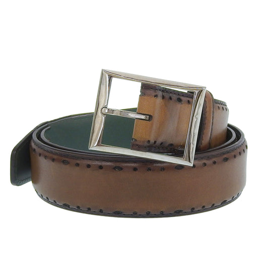 Discounted Excellent Berluti belt Square pin buckle Brown leather mens