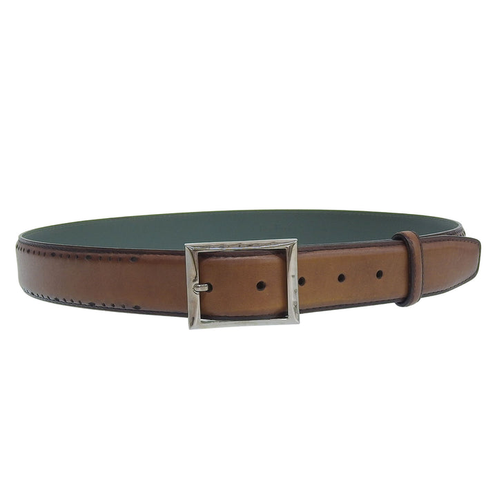 Discounted Excellent Berluti belt Square pin buckle Brown leather mens