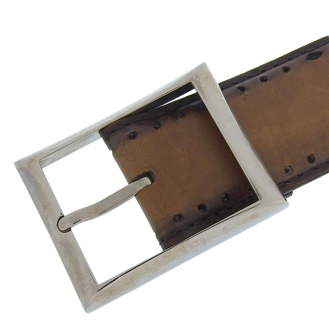 Discounted Excellent Berluti belt Square pin buckle Brown leather mens