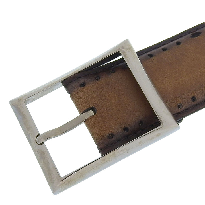 Discounted Excellent Berluti belt Square pin buckle Brown leather mens