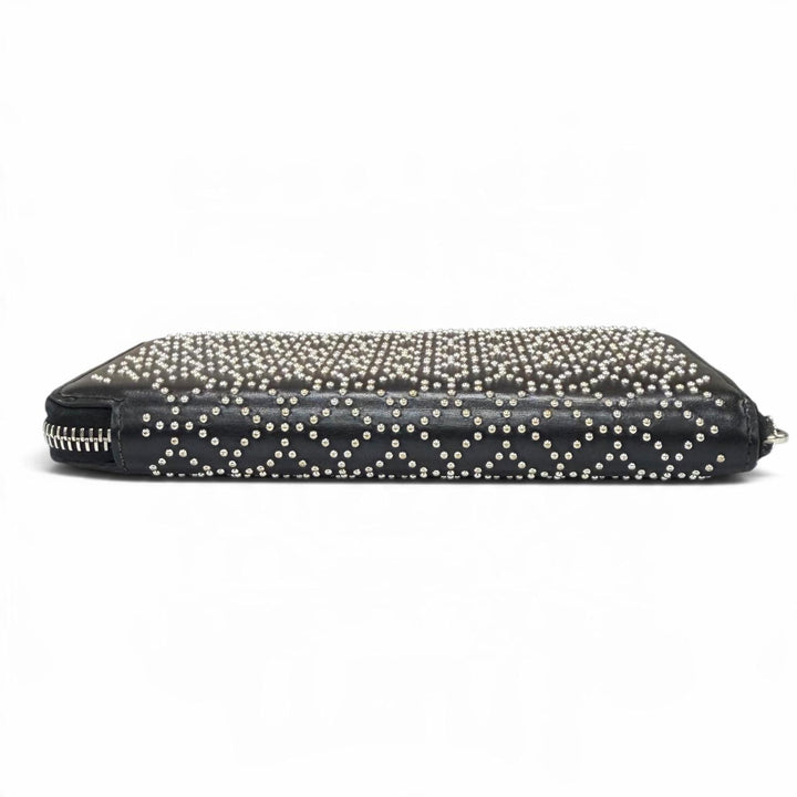 Great ALAIA Purse Studded Zip Around Leather Long Wallet black leather Women