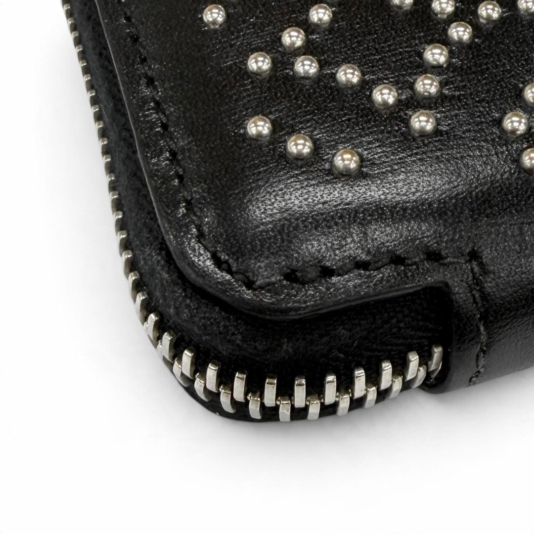 Great ALAIA Purse Studded Zip Around Leather Long Wallet black leather Women