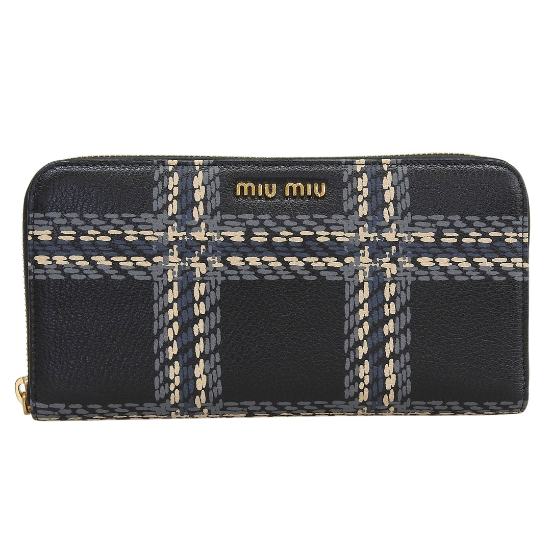 Excellent MIUMIU Purse MADRAS ST.CHECK Zip Around Long Wallet leather 5ML506