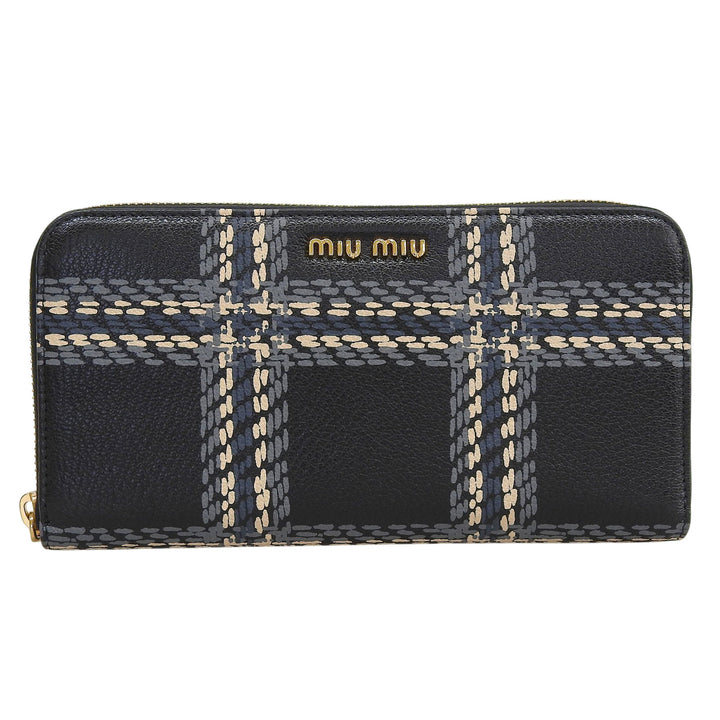 Excellent MIUMIU Purse MADRAS ST.CHECK Zip Around Long Wallet leather 5ML506