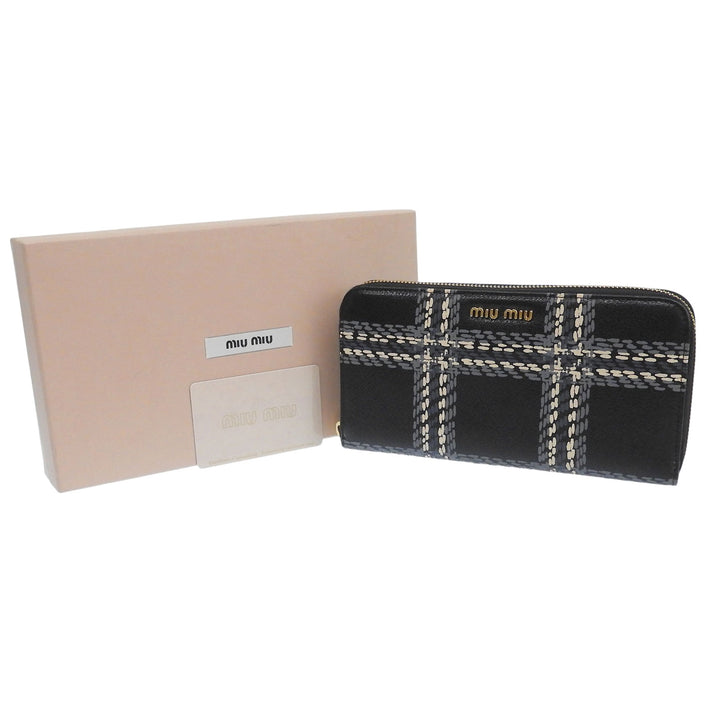 Excellent MIUMIU Purse MADRAS ST.CHECK Zip Around Long Wallet leather 5ML506