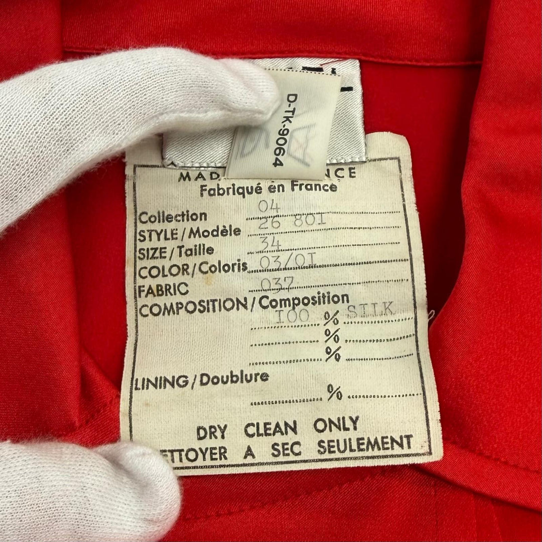 Excellent CHANEL blouse COCO Mark embroidered long-sleeved shirt Red silk 34