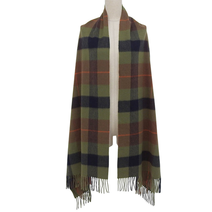 Pristine Johnstons of Elgin Scarf Check Pattern Fringe Large Shawl cashmere