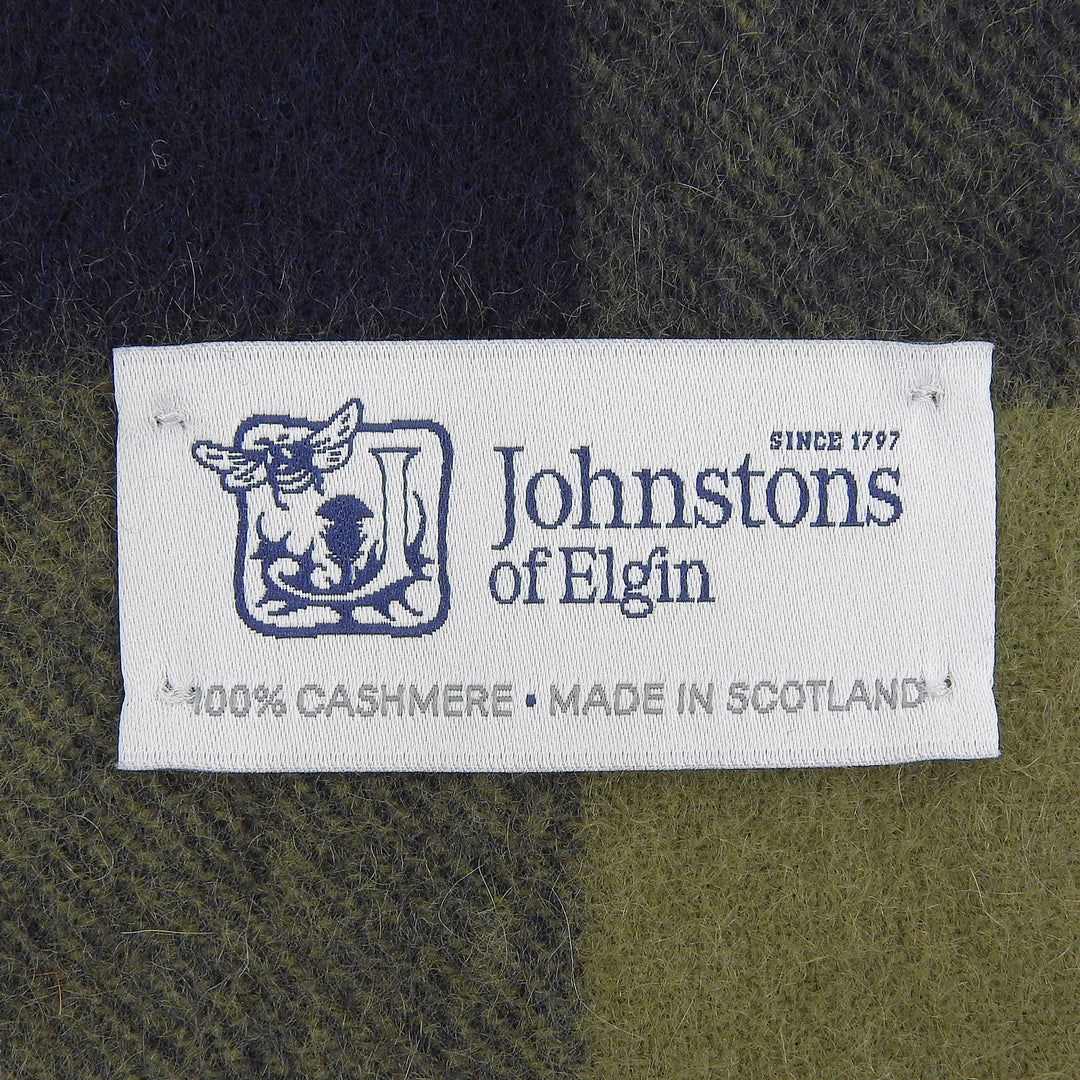 Pristine Johnstons of Elgin Scarf Check Pattern Fringe Large Shawl cashmere